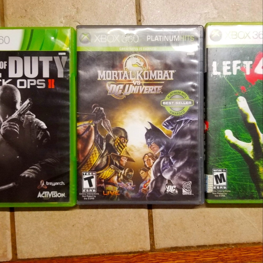 3 XBox 360 Games -Left 4 Dead, Mortal Kombat vs DC, Call of Duty Black Ops II